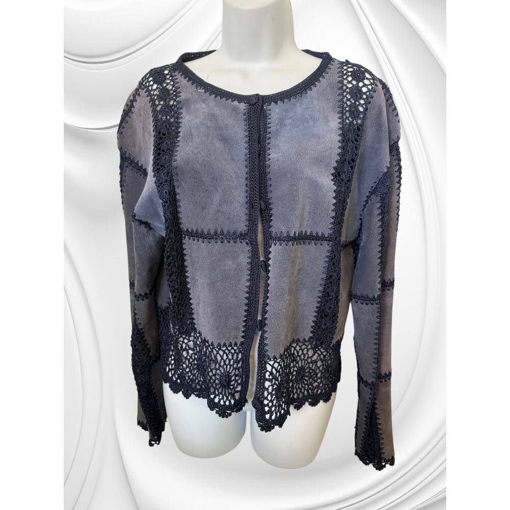 Vintage S.M.H. Boutique Boho Leather Jacket W/Crochet M